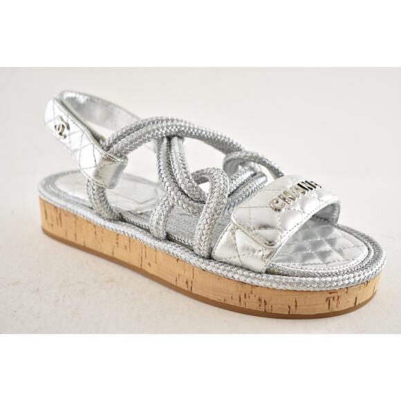 Chanel 20S Silver Cord Rope CC Logo Quilted Ankle Strap Teva Dad Sandal Flat 36 - Picture 6 of 16